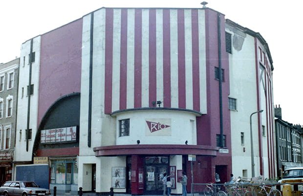 Analogue photo of the facade of the Rio Cinema taken in 1985