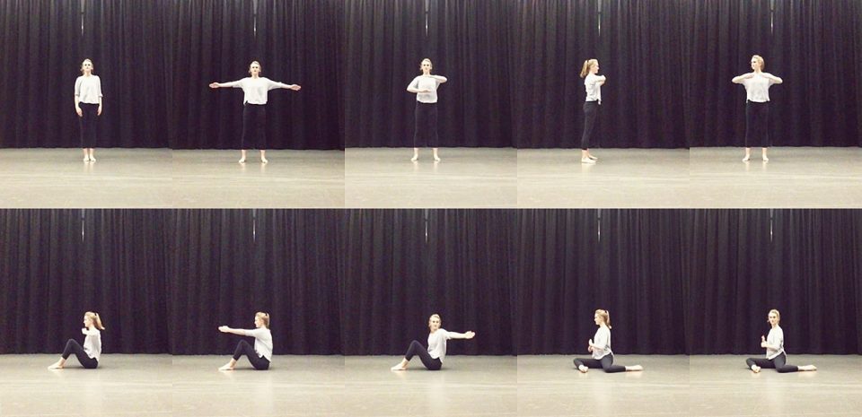 A figure performing a sequence of ten poses