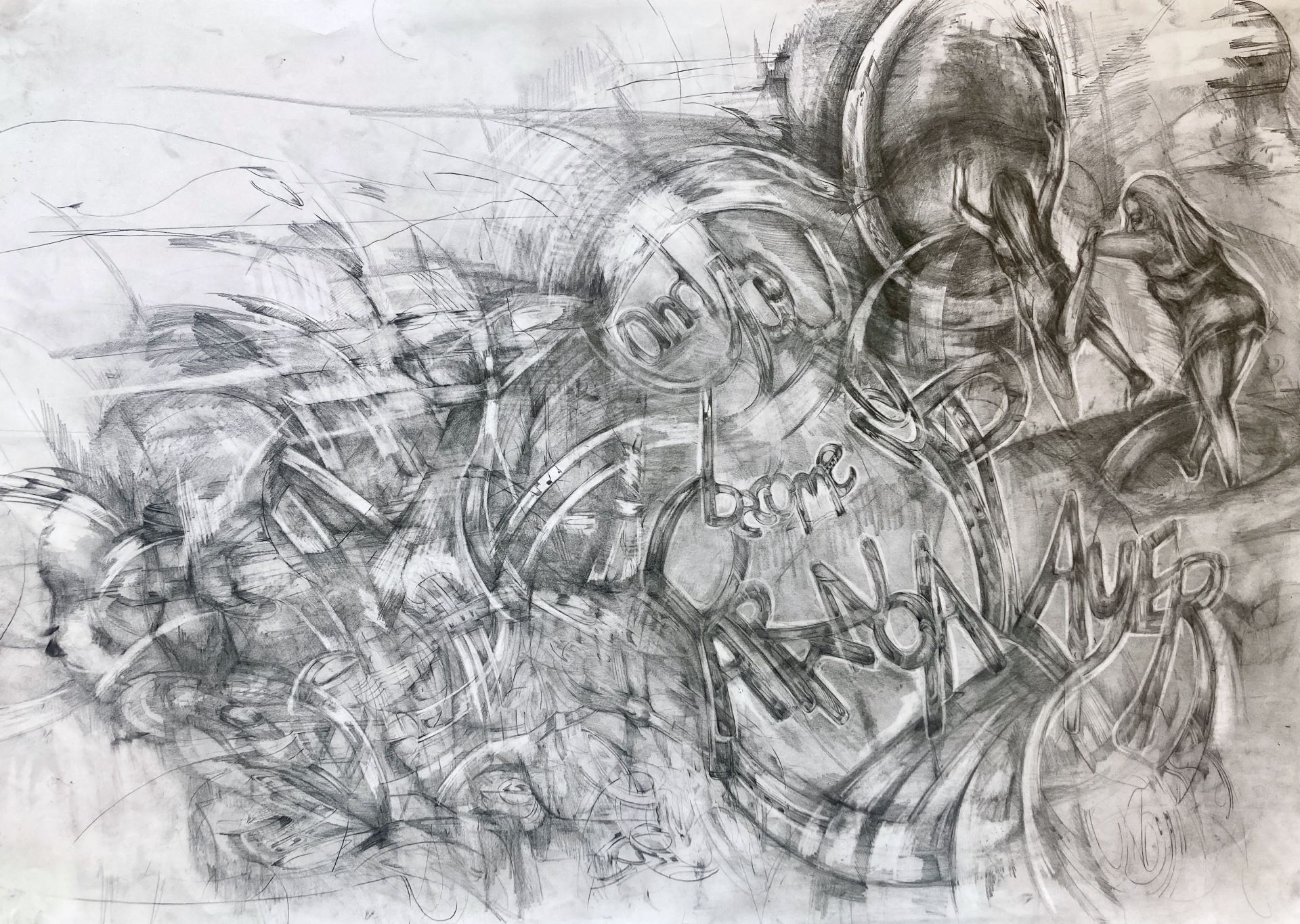 An abstract pencil drawing on paper.