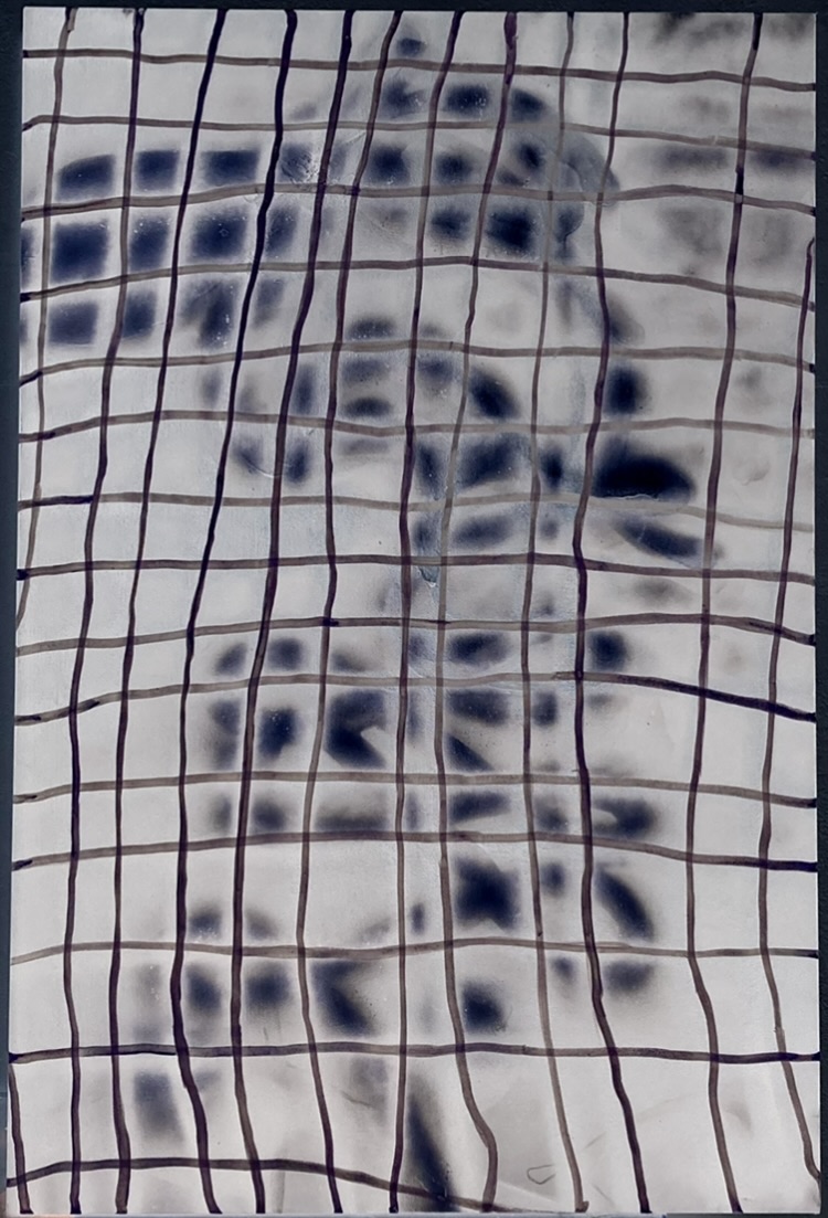 A painting of an abstract grid formation.