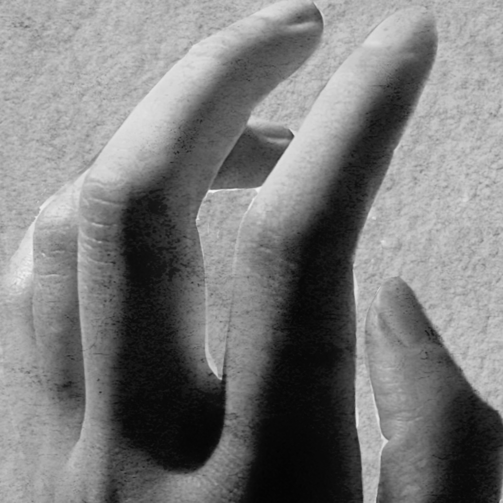 A black and white image of a hand.