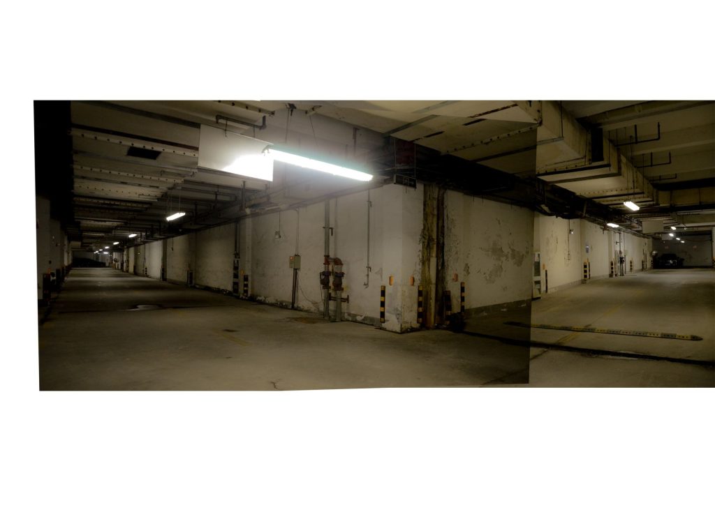A digital collage of an underground passage.