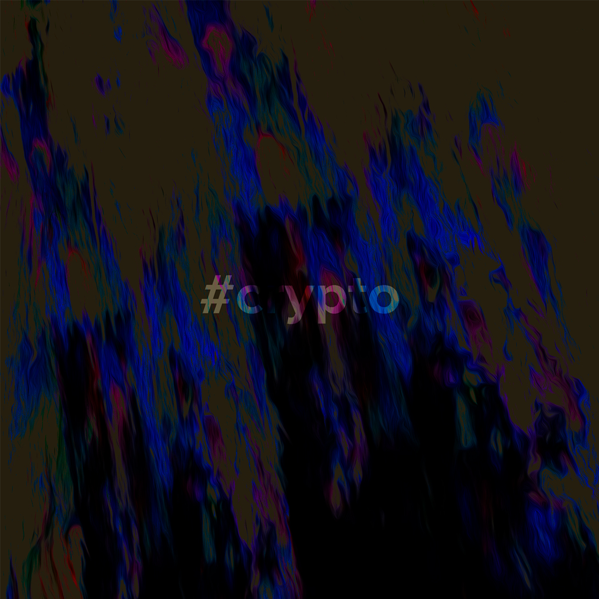 A black square with red and blue digital paint splatters over it. Beneath the splatters is the word "#crypto" in white.