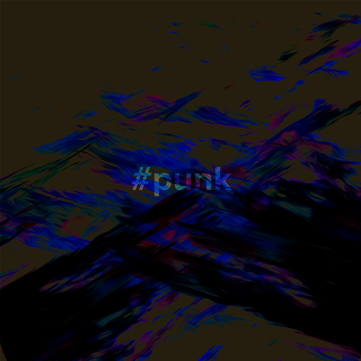 A black square with red and blue digital paint splatters over it. Beneath the splatters is the word "#punk" in white.
