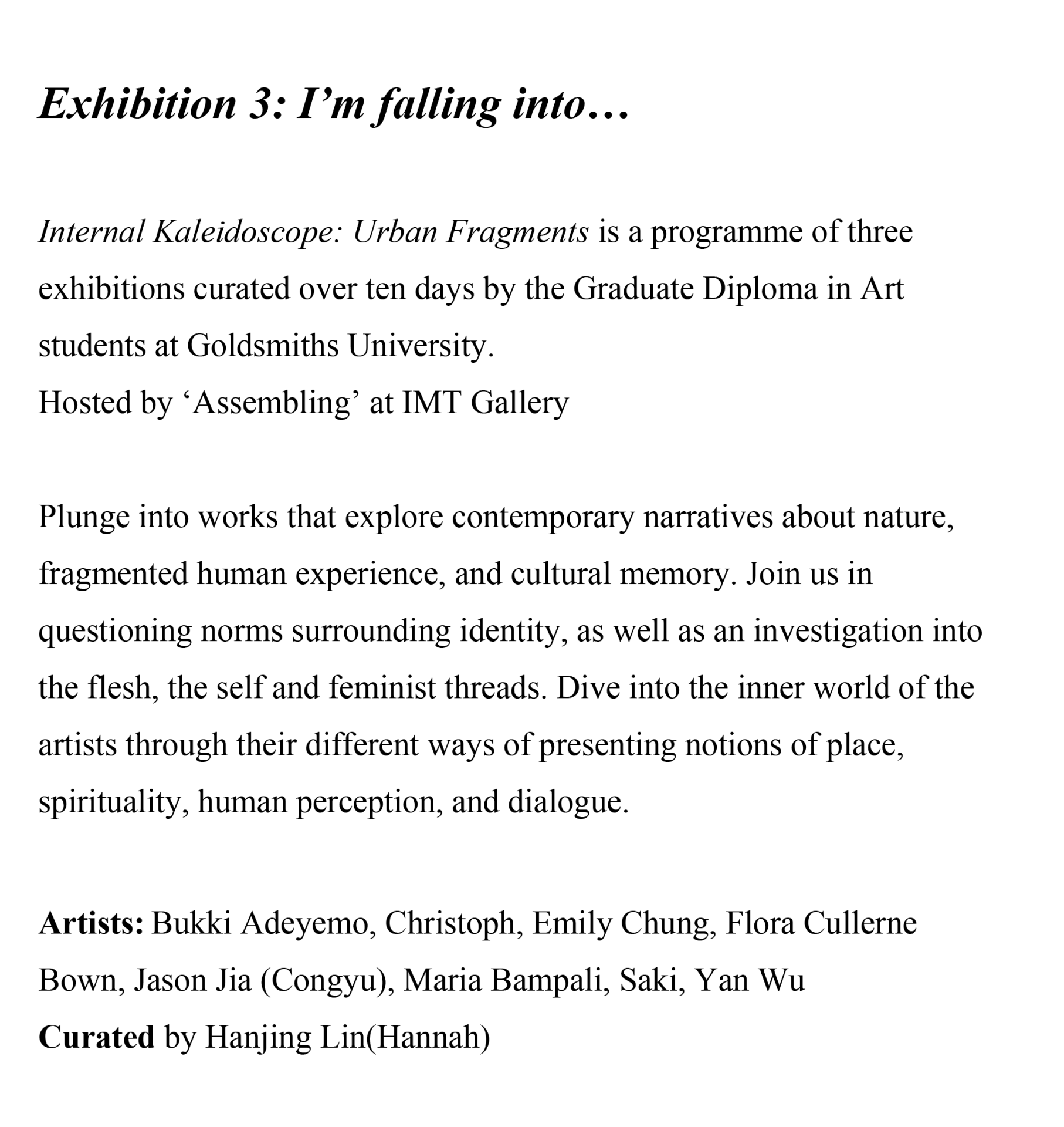 An image of the press release from I’m falling into..., 2022