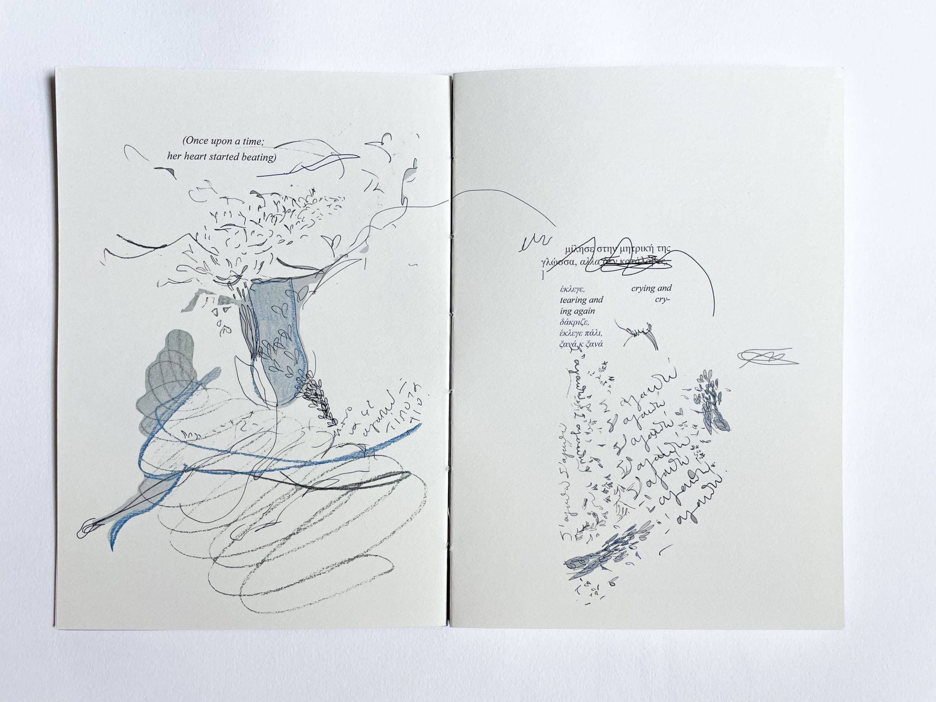 Illustrated and written pages from 'Some(where) in the water (Part I)', 2022