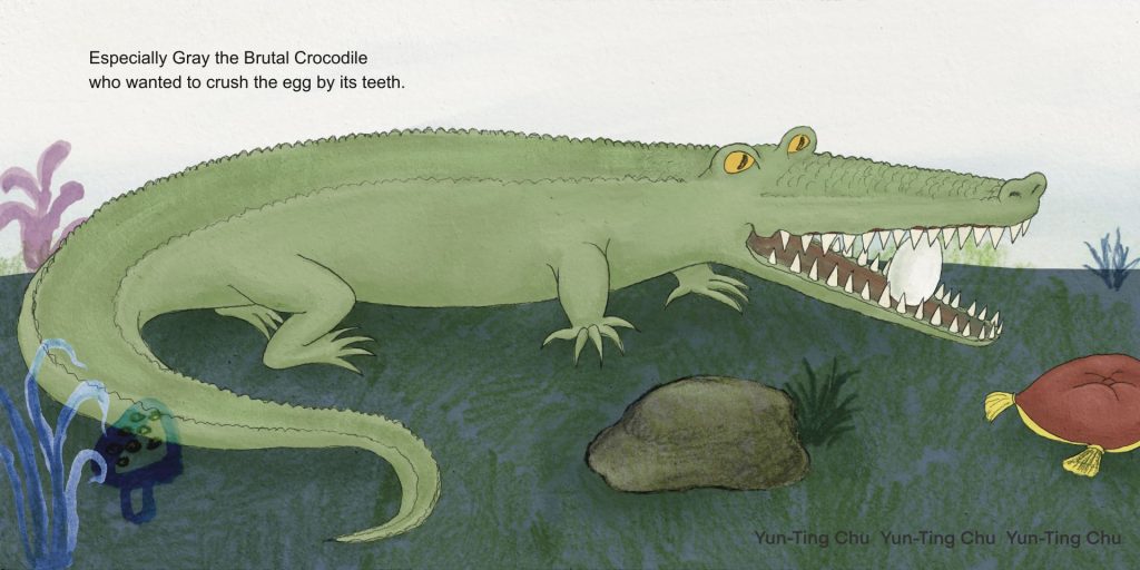 A crocodile has an egg in its mouth