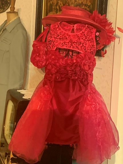 Pink handmade dress on a tailor stand