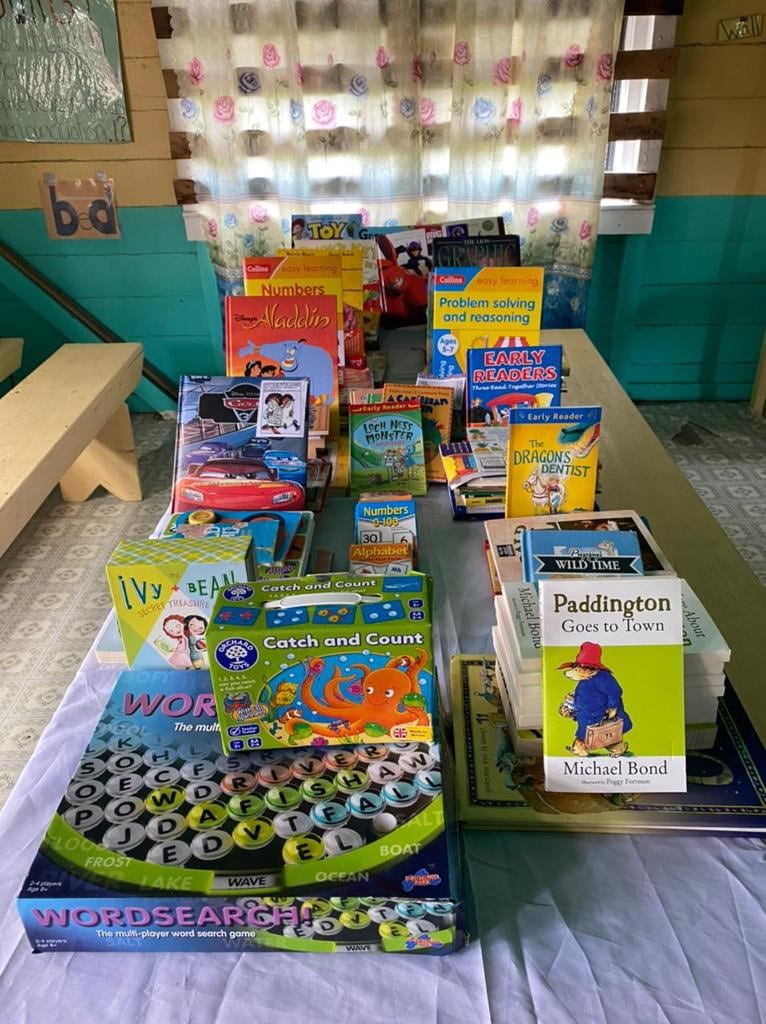 A selection of the donated books/word search game from the UK