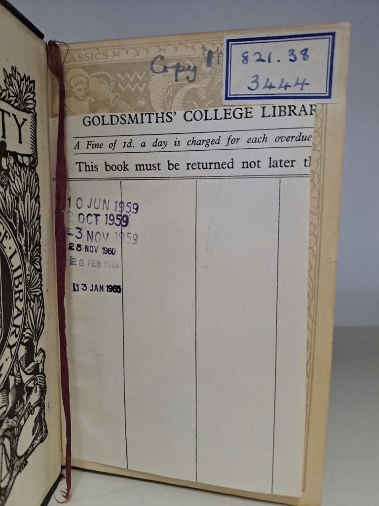 Date stamp label from Goldsmiths Library book which was returned 557 years late.
