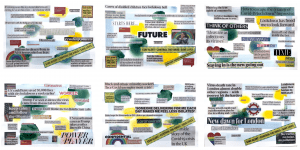 Collage made up of newspaper headlines