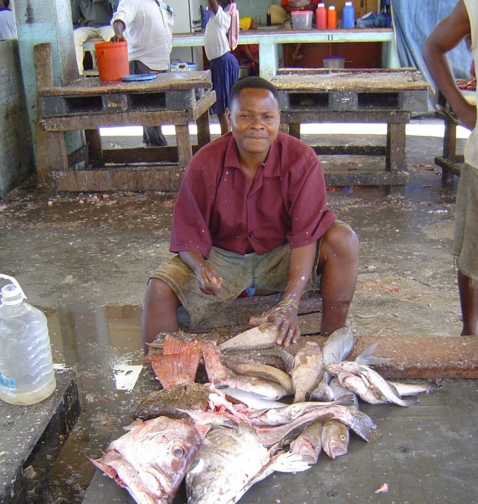 market trader in Dar es Salaam fishg market