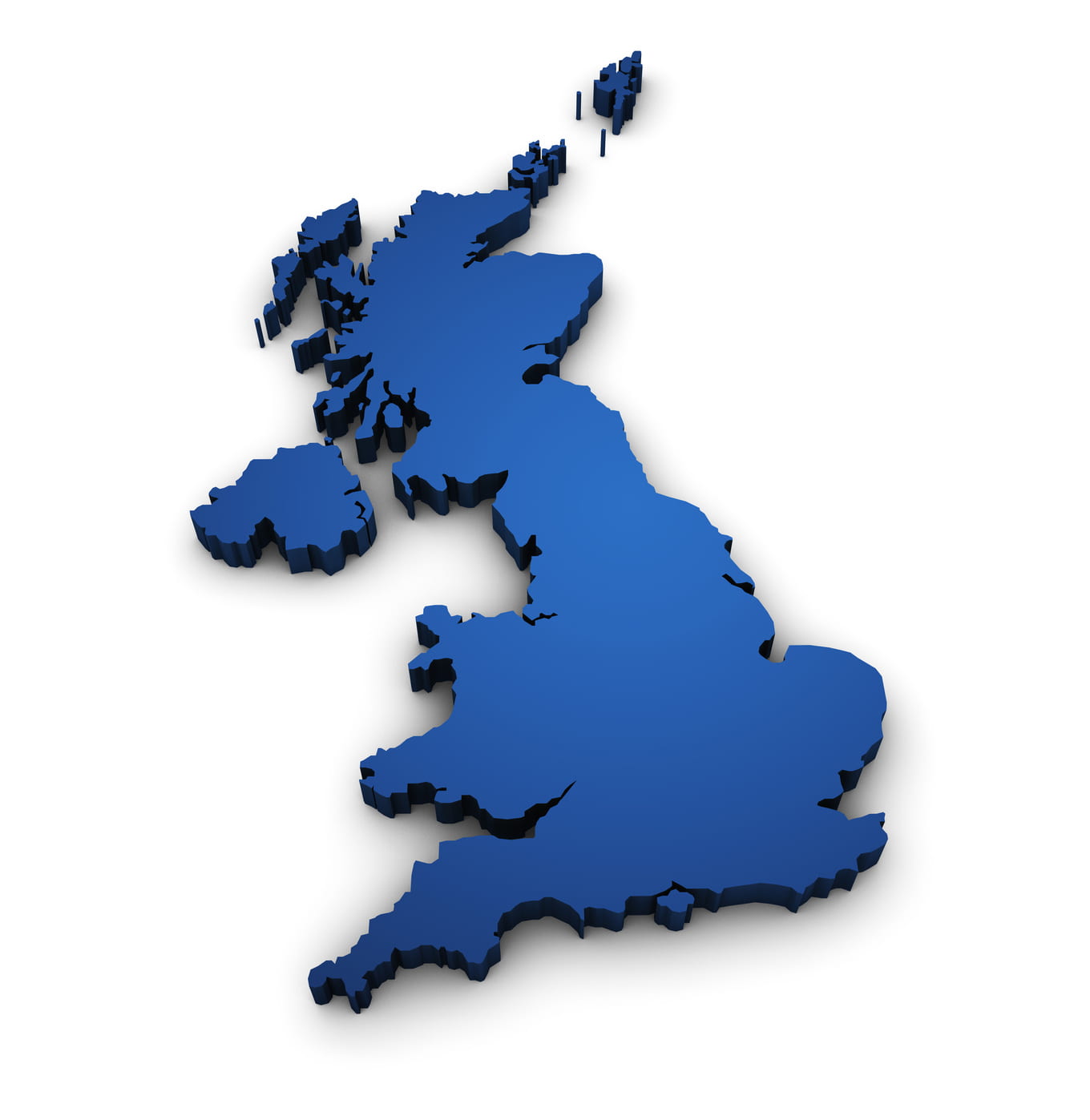 Great Britain design with 3d shape of United Kingdom map colored in blue and isolated on white background.