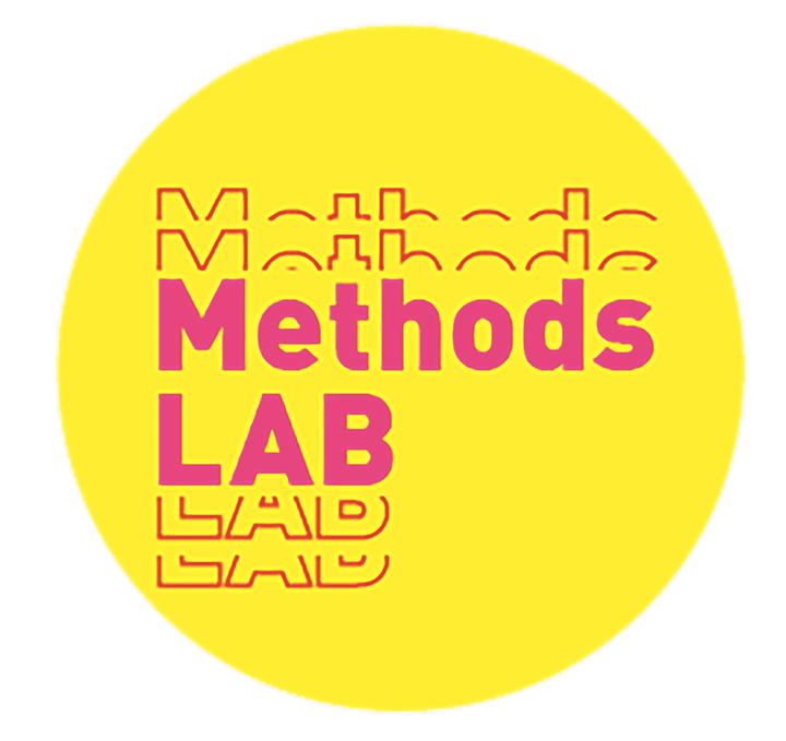 Logo of Methods Lab with pink bold letters on yellow circle
