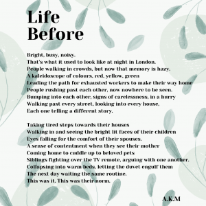 Picture of illustrated green leaves with 'Life Before' poem. The poem is included below.
