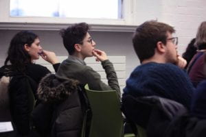 Many students from other Goldsmiths departments among the audience. Goldsmiths' Law concentrates heavily on interdisciplinary legal analysis.